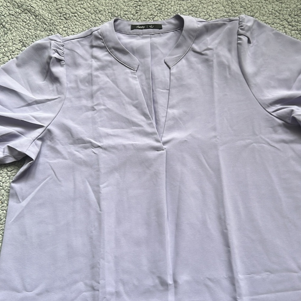 Famulily V Neck Puff Sleeve Solid Loose Fit Casual Summer Flowy Shirt Dress - Picture 6 of 11